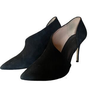 Something Navy Black Suede Heels Boots Booties  Sz 7